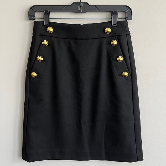 LOFT Pencil Straight Skirt Black Sailor Gold Button Front with Pockets 00P NWT - Picture 3 of 7